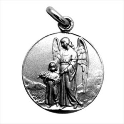 Medalla plata envejecida Angel de la guarda 18mm